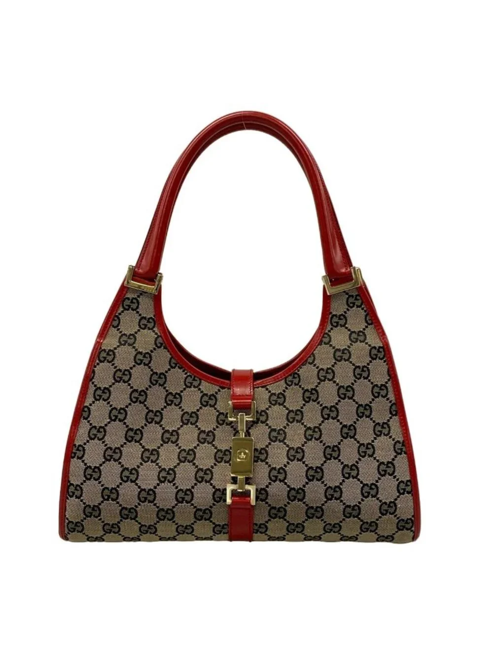 Gucci Shoulder Bag Jackie Red Beige Dark Brown Leather - Picture 1 of 15